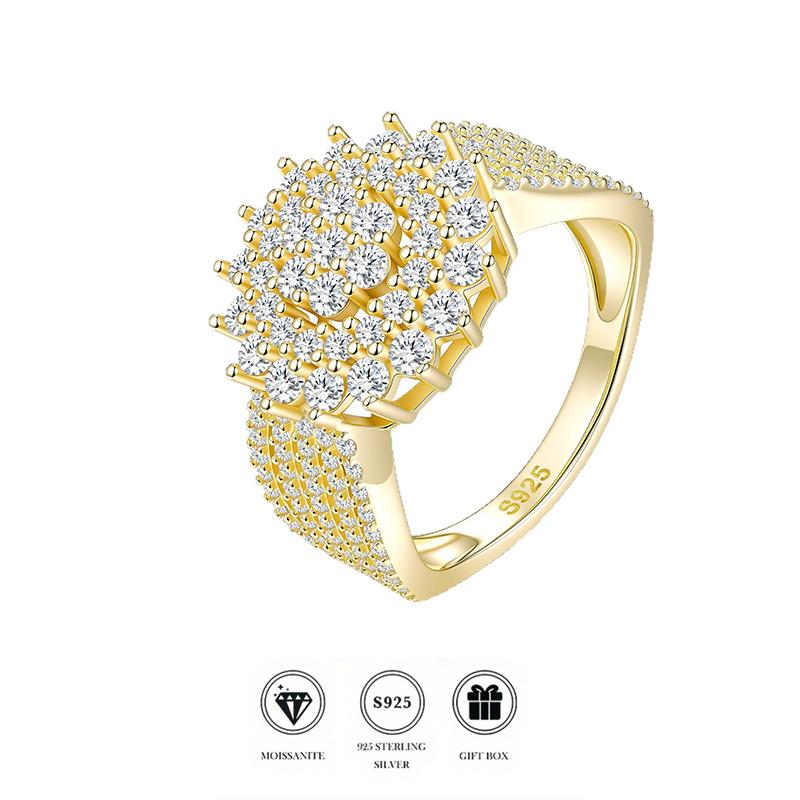Gold Plated S925 Silver Firework Burst Moissanite Engagement Ring Minimalist Bar Setting Multi-layer Full Pave Women Luxury