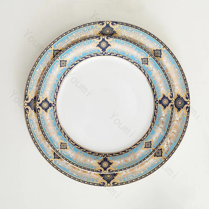 Light Luxury Circular Ceramic Plate High End Restaurant Steak Flat Plates Delicious Dishes Plate  Exquisite Household Tableware