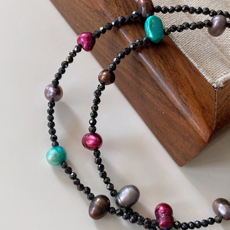 Pearl Necklace Does Not Fade, Women Wear Natural Obsidian Sweater Chain, Beaded Collarbone Chain, High-End Niche