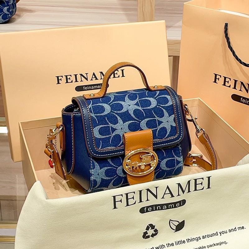 High-end Fashionable Commuting All-matching Portable Pillow Bag Retro Denim Contrasting Boston Women