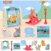 Cute Cat and Dog Pet Basket Family Toys Pretend To Play Toys Dog Doll Set Mini Animal Scene Toys Kids Player Toys