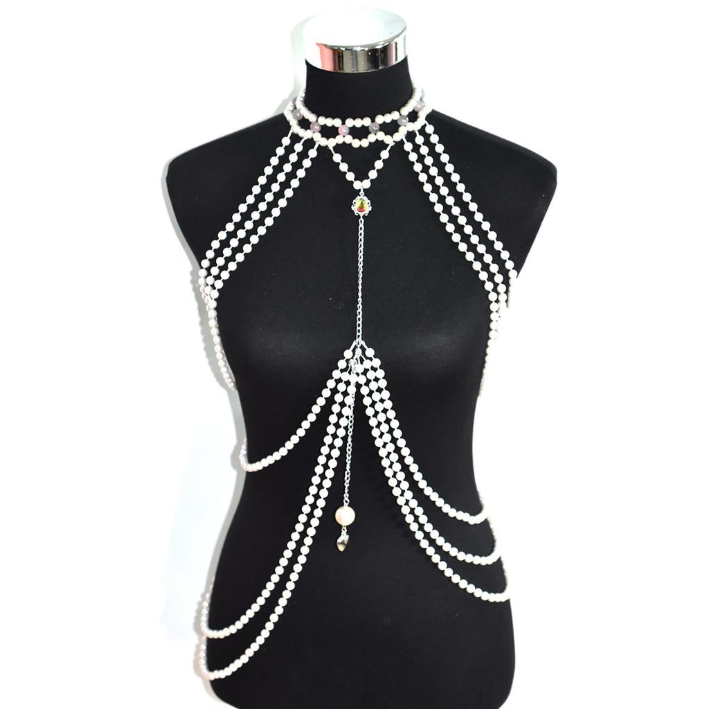 Pearl Body Chain for Evening Party Gatsby Imitation Pearl Chain for Flapper Costume