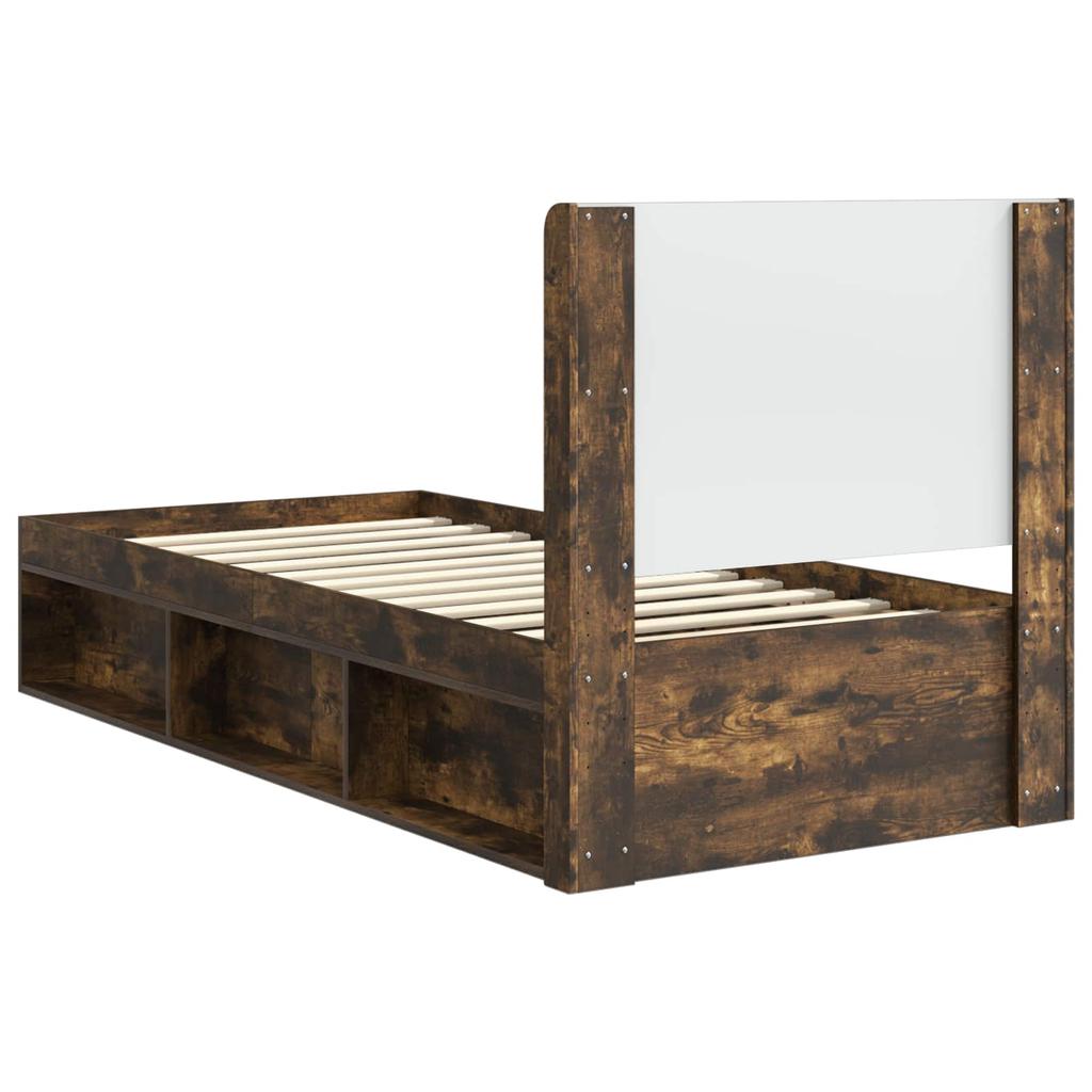 Bed Frame with Storage Space and Headboard Smoked Oak