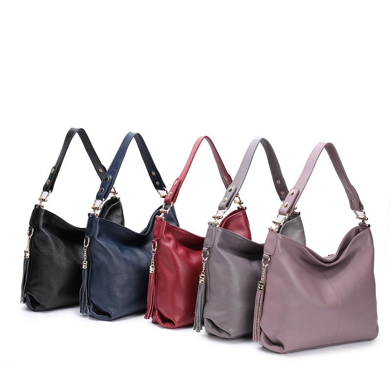 Trendy First-Layer Cowhide Bag Women'S Shoulder Underarm Messenger Bag Casual Fringed Mommy Bag Genuine Leather Women'S Bag