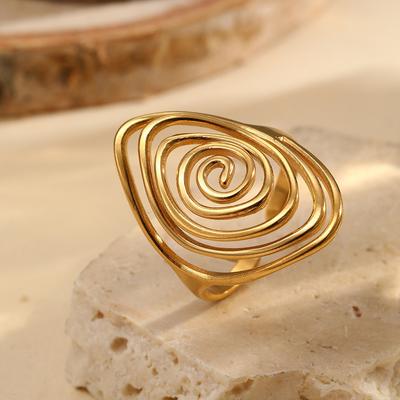 Exaggerated Retro Geometric Spiral Line Opening Rings for Men Women Stainless Steel Adjustable Finger Ring Jewelry Accessories