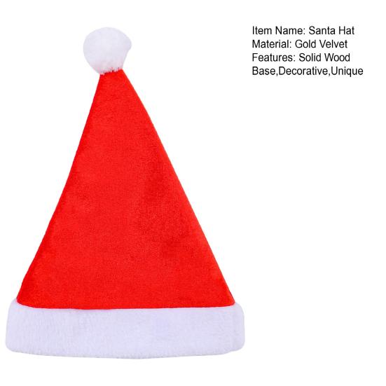 Soft Gold Velvet Santa Caps Hat for Adults Kids, Classic Christmas Red with Fluffy Comfortable Elastic Claus Hats Trim, Holiday Costume Accessory