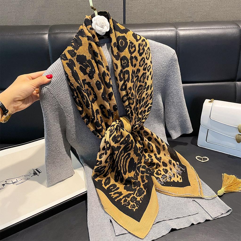 Luxury Leopard Print Satin Silk Square Scarf for Women Shawl Hijab Neckerchief Female Hair Headband Fashion Wrap Bandana New