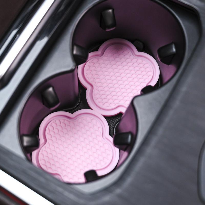 

1 Pair Floral Silicone Non-Slip Car Cup Holder Coasters Heat-Resistant, Creative Auto Interior Accessories 1 Pair