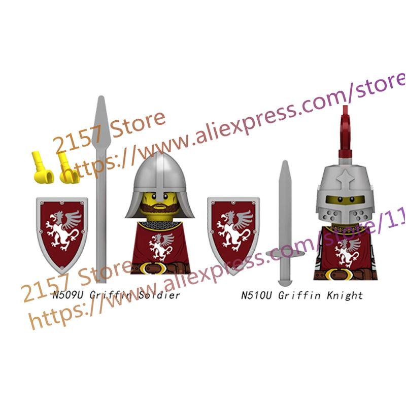 MOC Medieval Figure Building Block Castle Templar Knights Armor Militia Soldiers Gunners Shield Helmet Assembling Brick Toys S26