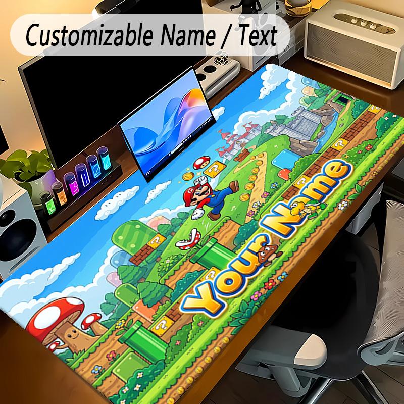 Large Mouse PadSuper Mario Custom Name Text Personalized Desk Mat Non Slip Gaming Pad
