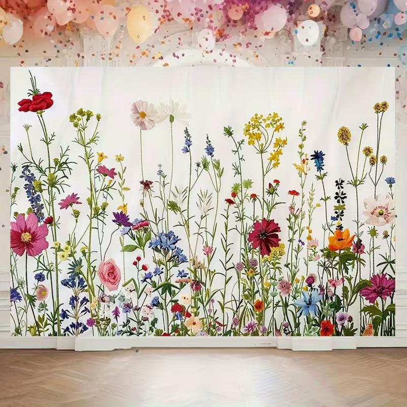 Pastel Floral Wildflower Backdrop 235x180cm Botanical Watercolor Tapestry for Wedding, Birthday and Baby Shower