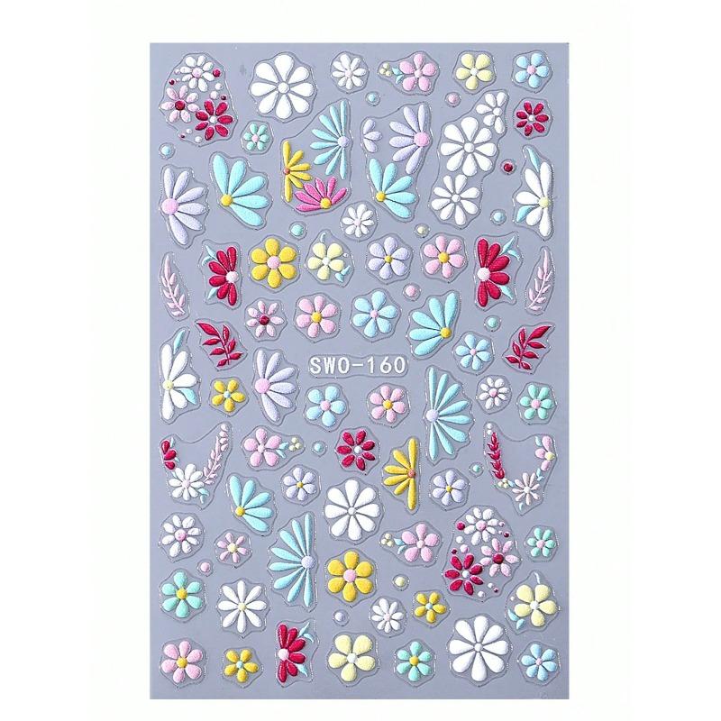 5D Elegant Daisy Petal Nail Stickers Spring Summer Colorful Flower Floral Leaves Nail Decals DIY Self-Adhesive Manicure Slider Nail Decoration