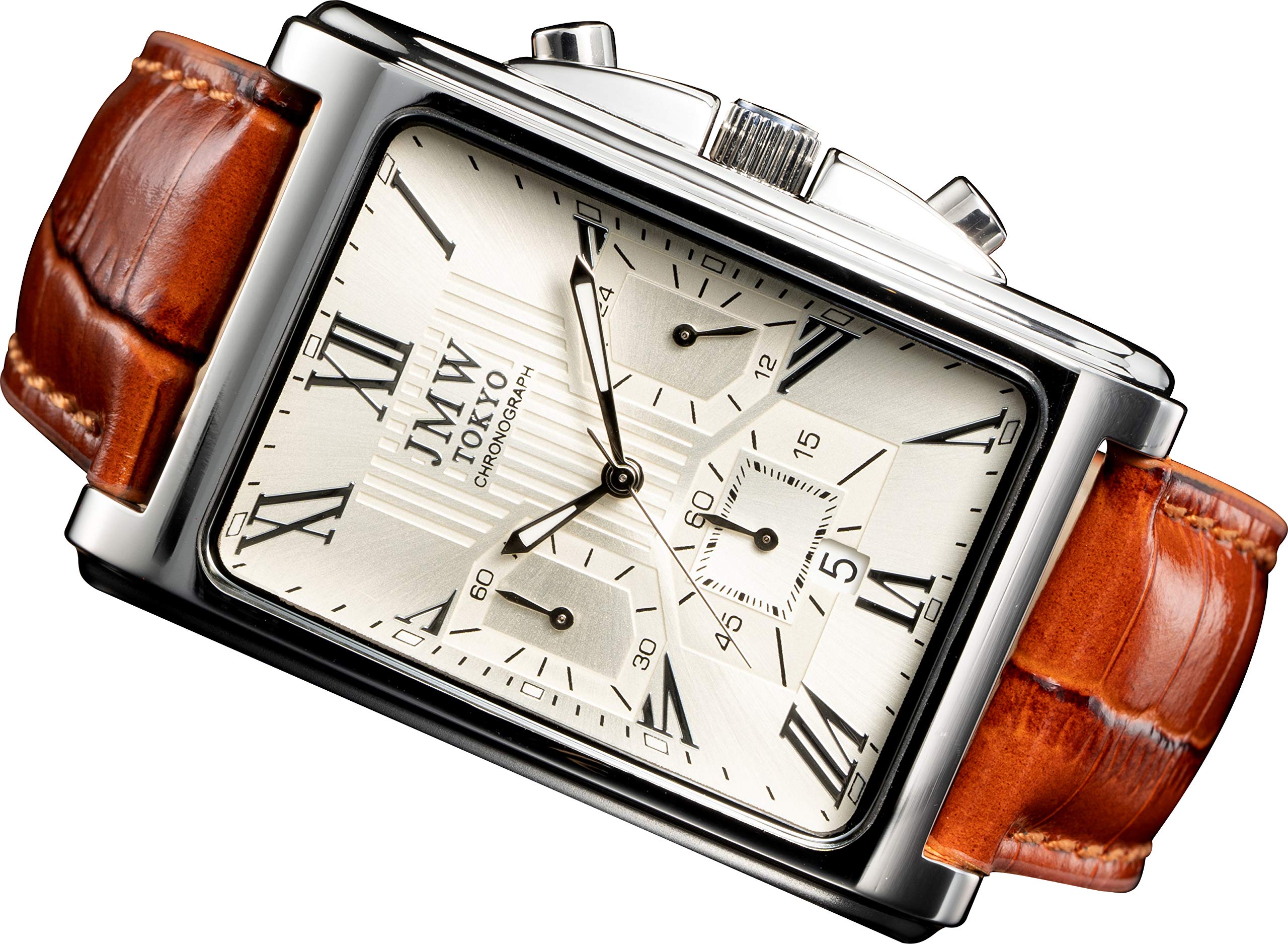 

JMW TOKYO Квадратные часы в белом серебре Лимитированная серия Кварцевый механизм Seiko с ремешком из натуральной кожи Простые и популярные Идеально подходят как повседневные Лимитированная серия