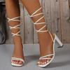 fashion New Summer Elegant Strap Solid Color Square Toe High Heels Open Toe Fashion Sexy Banquet Women's Shoes 35-43