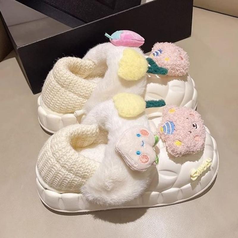 Bear Waterproof Cotton Slippers Winter Home Cartoon Warm Home Thick Bottom Non Slip Heel Slippers Women Comfortable Personality