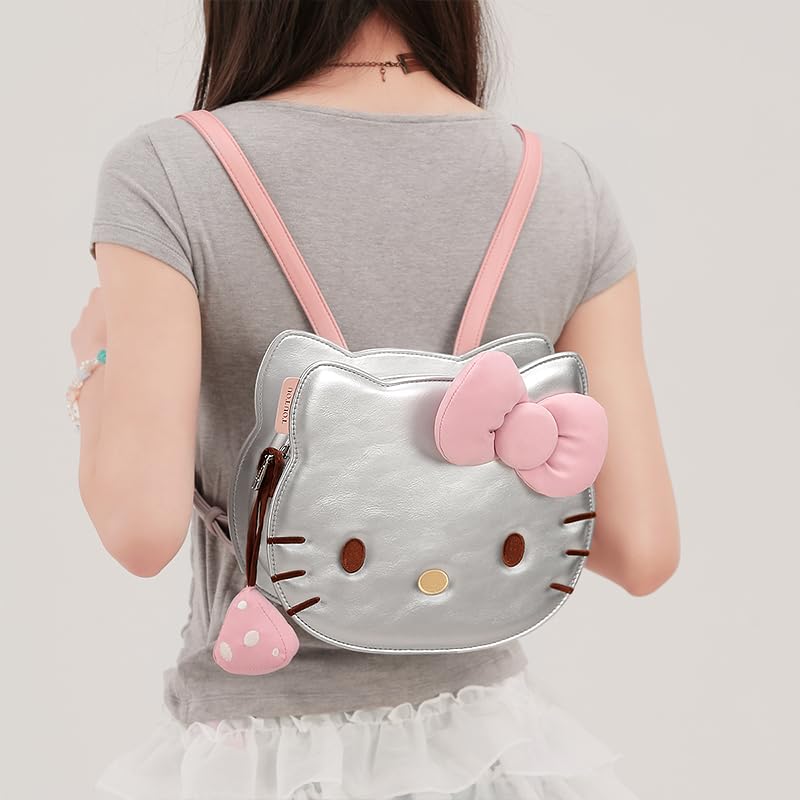 Hello Kitty Collaboration Hello Kitty Backpack for Women Cute Cat Face 3D Large Limited Edition Perfect for Social and Date [Toutou] - Design, Ribbon,