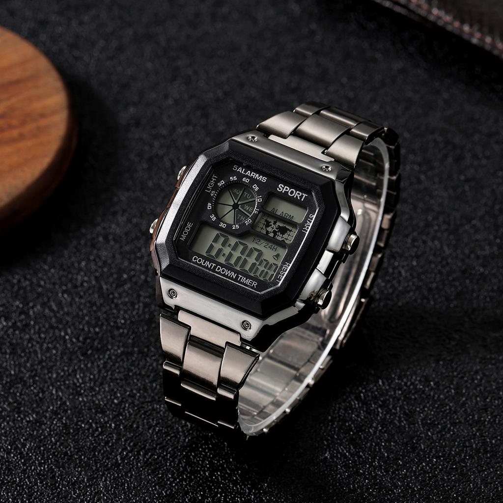 LED Luminous Student Electronic Watch, Square-shaped Watch With Steel Band, Men's Electronic Watch