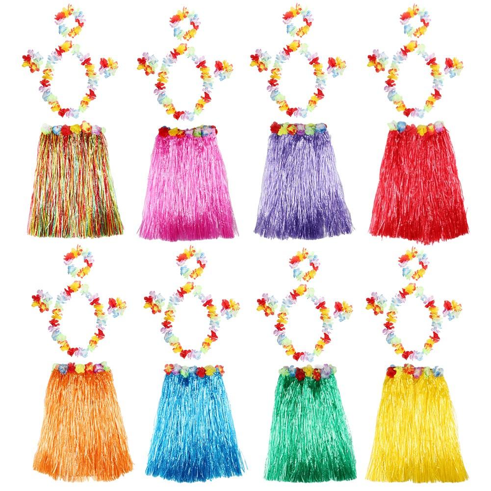 5Pcs Hula Bra Aloha Set Hawaiian Fancy Dress Hula Costume Grass