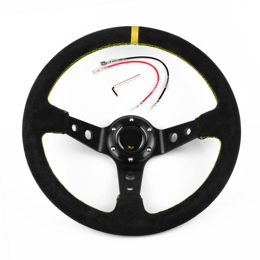 RacingGame Steering Wheels Suede PU Leather Drift Sport Deep Rally Universal Classic Microfiber Aluminum Auto Alloy 350MM 14Inch