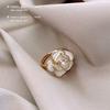 New Elegant White Oil Dripping Camellia Rings For Woman Korean Fashion Flower Jewelry Party Girl's Sweet Rings Accessories