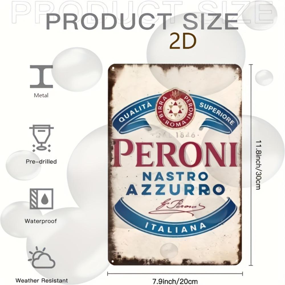 Peroni Nastro Azzurro Vintage kovový znak - 8x12" plechová deska s italským pivem, rustikální nástěnná dekorace pro bar, domov, odolná proti povětrnostním vlivům