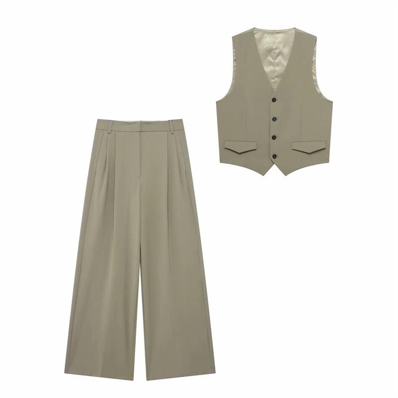 

TAOP&ZA Spring/Summer Women s V-Neck Tank Top Vest with Double Pleated High Waist Long Pants. Extra Small (XS)