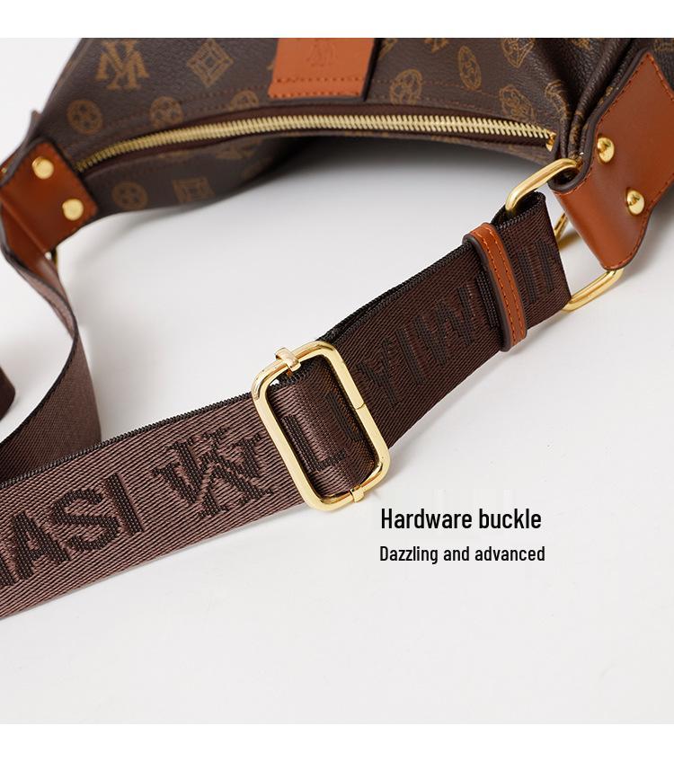 Elegant Women's 2025 Retro Monogram Dumpling Crossbody Handbag with Wide Strap and Large Capacity