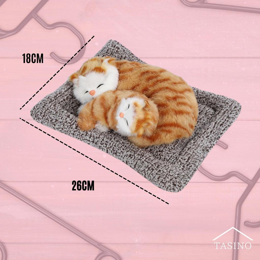 TASINO Cat Figurine Plush Lifelike Kitten Car and Child Toy, Realistic, Cute, Model, (Parent (Brown Tabby))