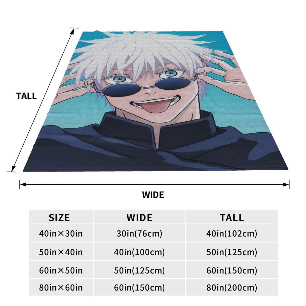 Flannel Throw Blanket Gojo Satoru Anime Jujutsu Kaisen Warm Plush Blankets Soft Bedding for Bed Living room Home Picnic Couch
