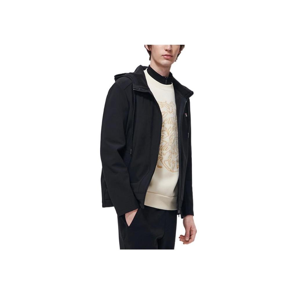 FILA Solid Color Logo Label Hooded Jacket Men jackets Black F11M318508F-BK