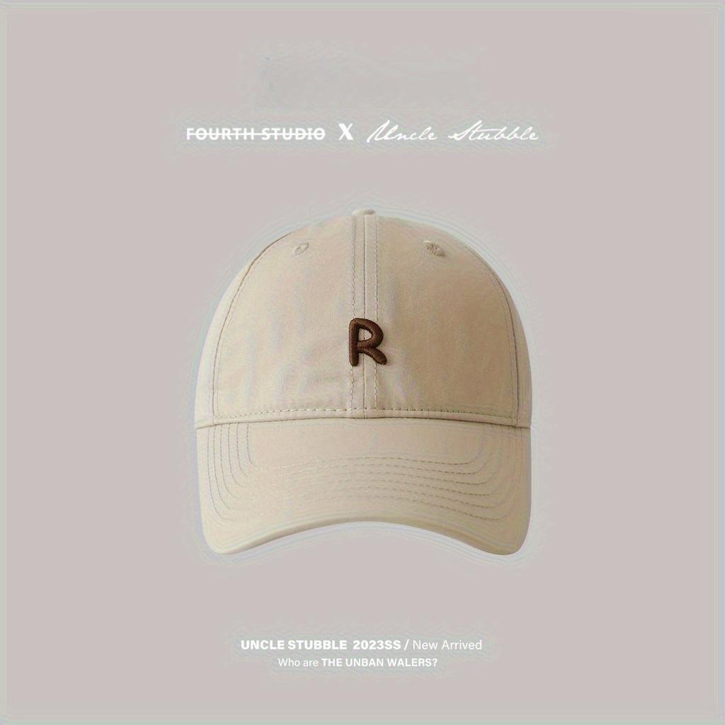 1Pc R Logo Embroidered Wide Brim Face-revealing Thin Breathable Sun-visor Baseball Cap, Halloween Christmas Gift
