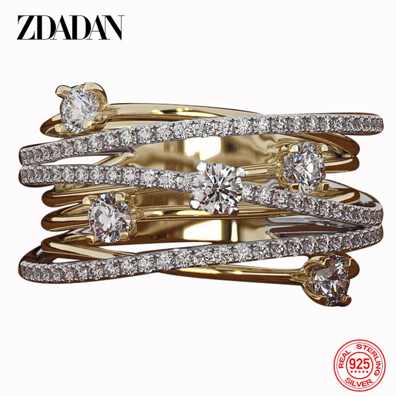 925 Sterling Silver Multi Layer Zircon Finger Ring for Women Fashion Wedding Jewelry Gift