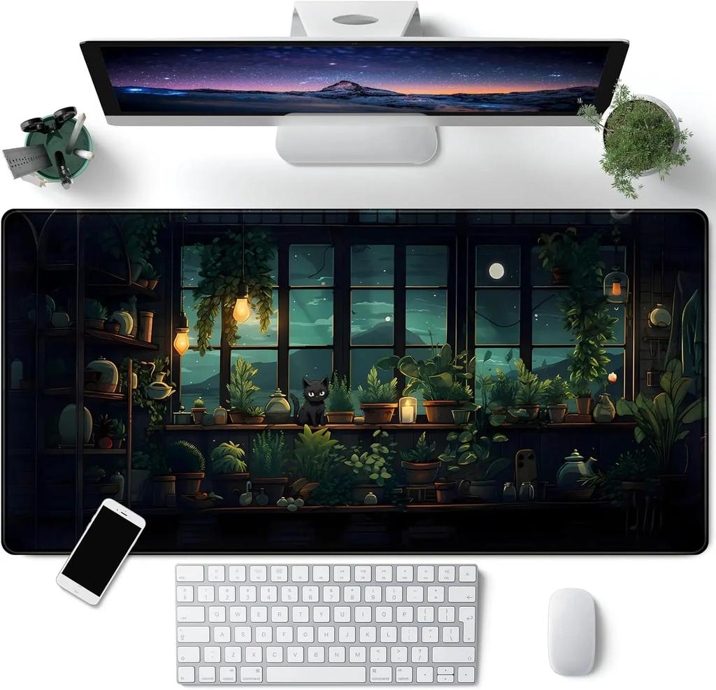 Japanese Anime Kawaii Cat Large Gaming Mouse Pad Xxl Nonslip Rubber Keyboard Mats Computer Laptop Office Desk Decor
