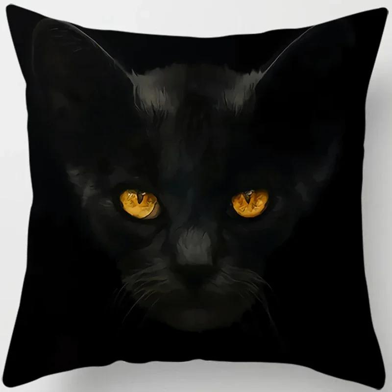 Decoracin Del Hogar Funda De Almohada De Gato Negro Impresin Decorativa Funda De Cojín De Sof De Coche Cuadrado En Forma