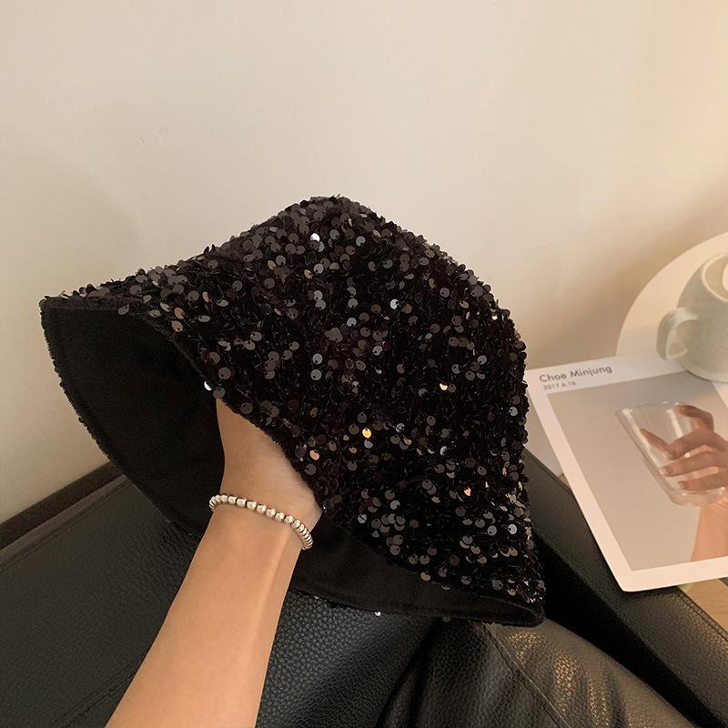 Korean-style internet celebrity versatile mermaid sequin bucket hat for women, simple and face-slimming bucket hat