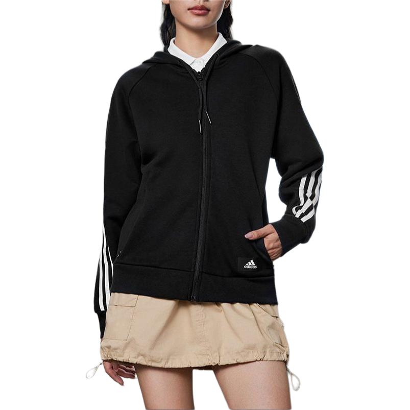 adidas Veste à capuche sportive à rayures colorblock pour femmes Vestes Noir H57287