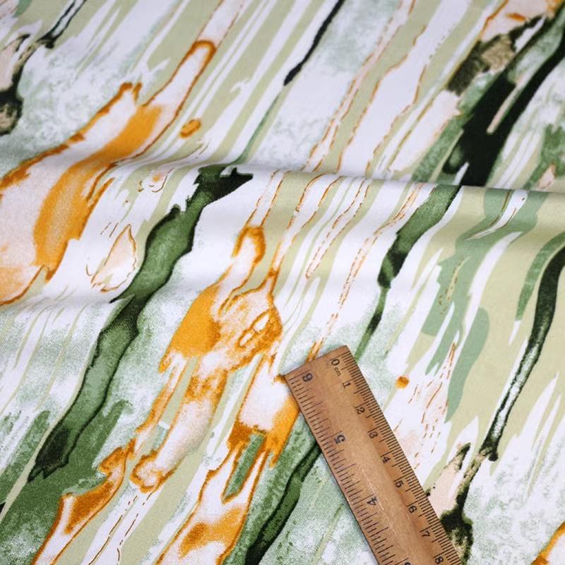 Flower Printed Rayon Viscose Fabric Soft By The Meter for Skirts Pajamas Clothes Cheongsam Diy Sewing Cloth Floral White Green