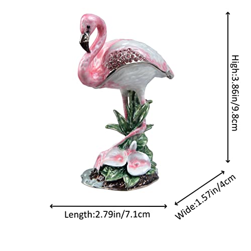 FJ FENGZHIJIE Flamingo Decorative Goreng Enamel Crystal Bird Trinket Box Jewelry Box Flamingo Gift