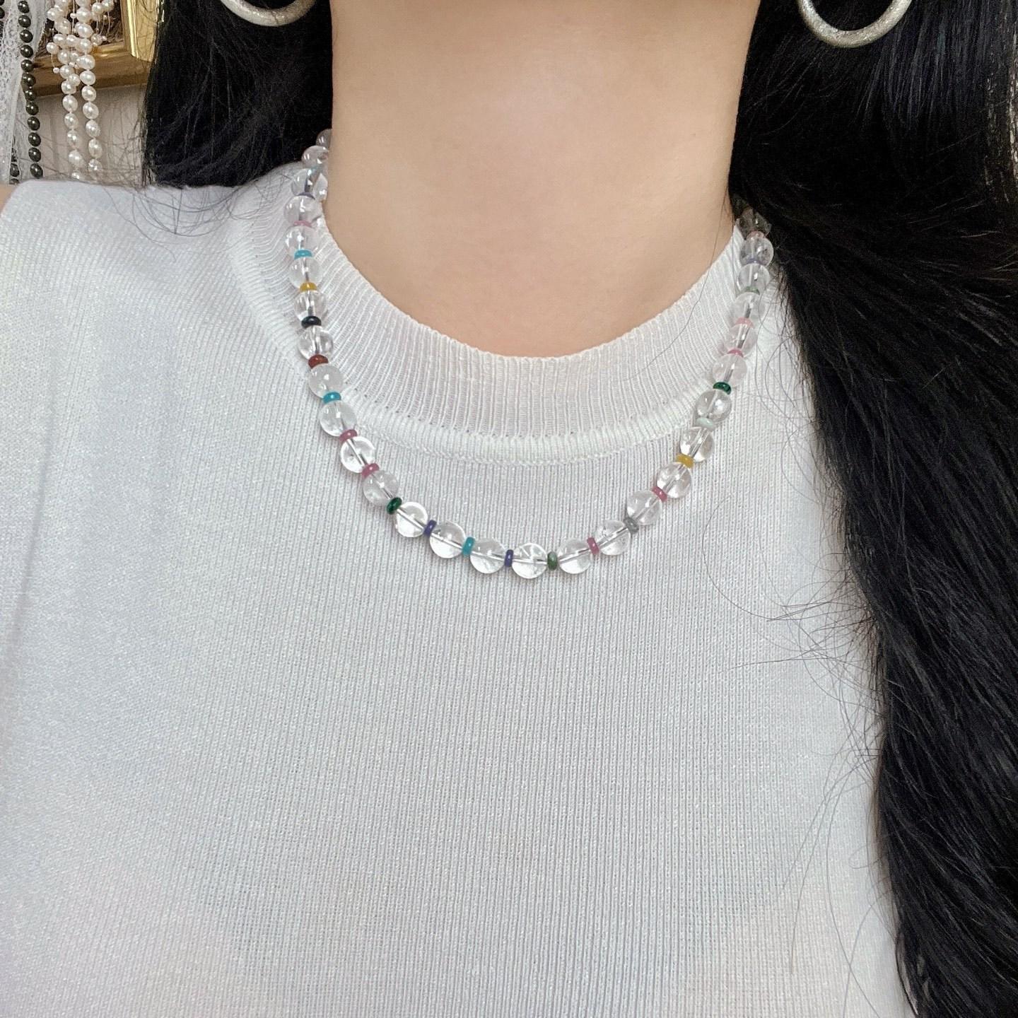 Summer Dopamine Color Quartzite Natural White Crystal Design Sense Necklace Clavicle Chain