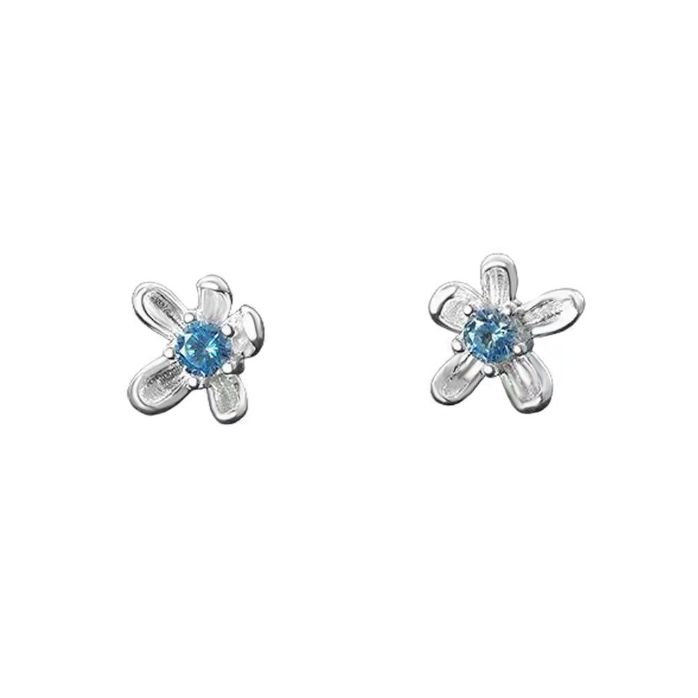 S999 Sterling Silver Blue Zircon Flower Stud Earrings for Women - Niche Design, Luxurious, Versatile