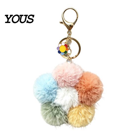 Aesthetic Purse Accessory Plush Flower Keychain for Backpack, Fuzzy Floral Keyring Key Chain Bag Charm, Women Girls Handbags Decorative