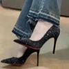 2024 Women's Glitter Red Bottom Black Stiletto Heels, Size 43 - Sexy Pointed Toe, Professional, Elegant, and Absolutely Stunning Single Shoes.