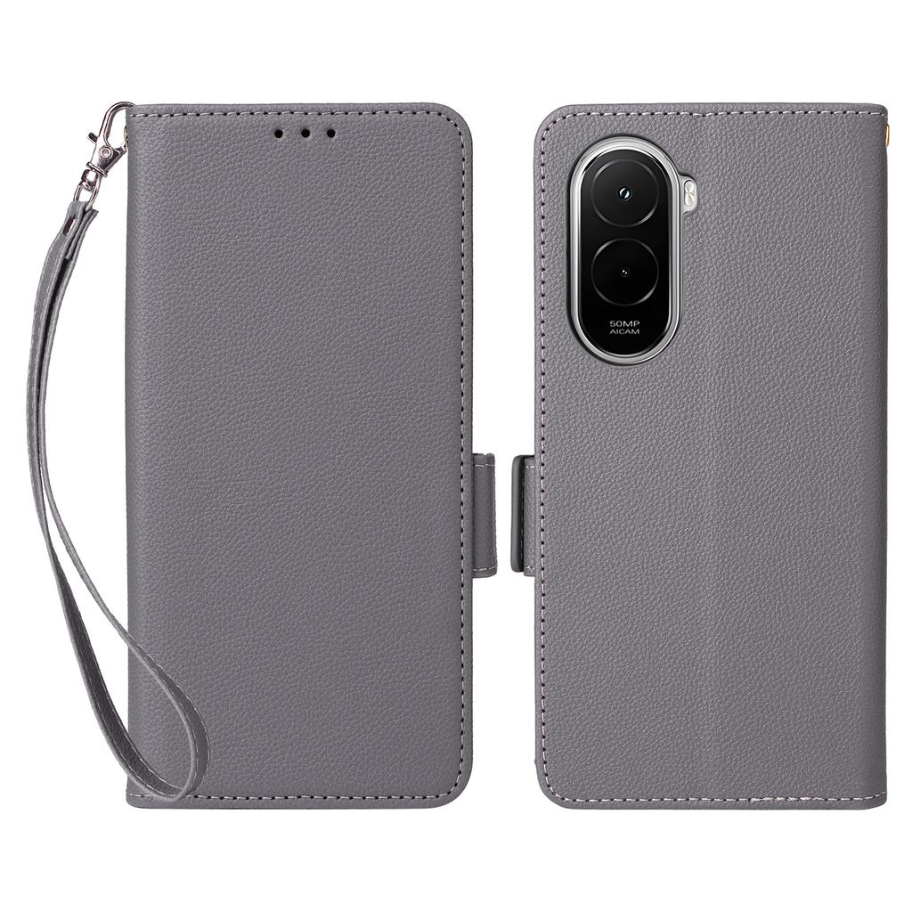 For Xiaomi Poco M7 Plus 5G/Poco M7 4G (169mm) Case Litchi Texture Wallet Leather Phone Cover with Wrist Strap