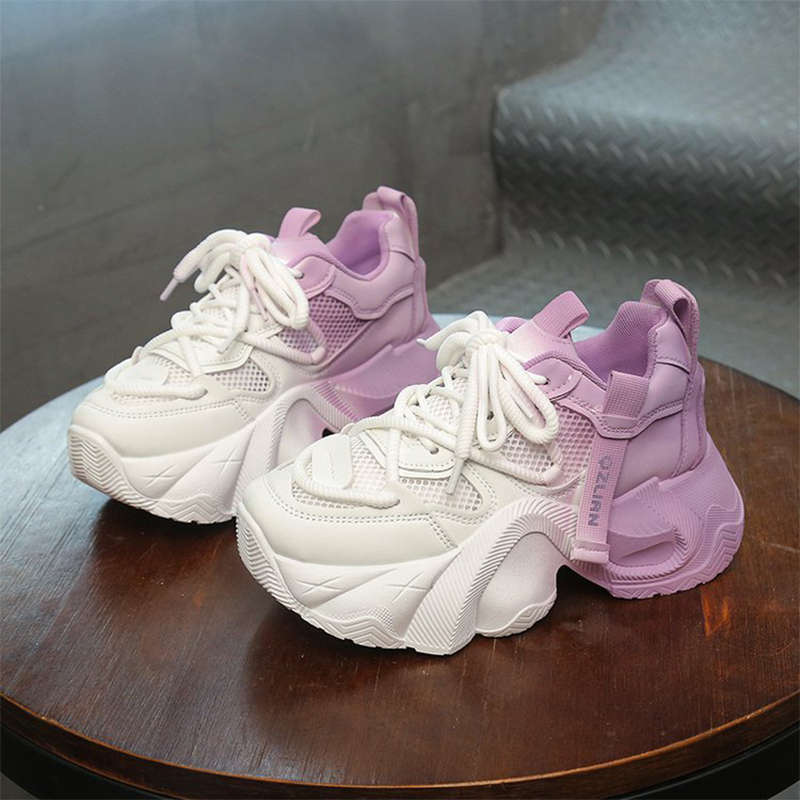 

Кроссовки папы для девочки 2025 весна и осень новые дышащие сетчатые туфли с брюками широкими штанинами платформа белые кроссовки 39 фиолетовый