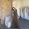 Temperament Brown Kinked Sleeveless Vest Dress Women's Summer Design Long Dress V-neck Waist Thin A-word Skirt