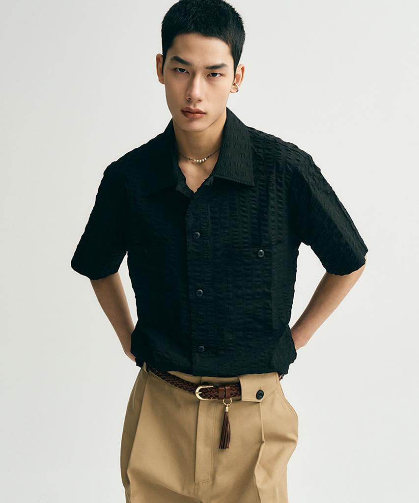 NOIRER [2Pack] Oversized Ripple Half Shirt