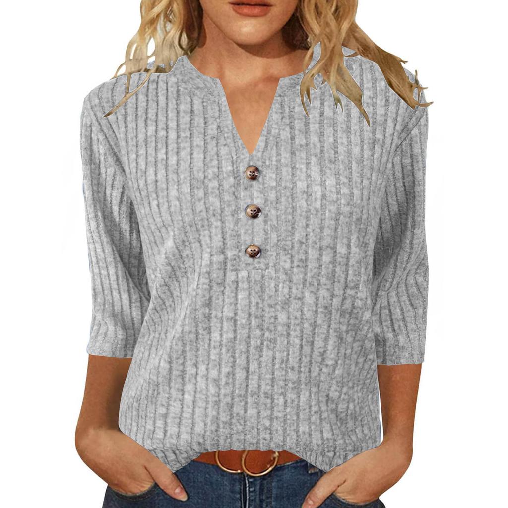 Women's Casual Fashion Comfortable V-Neck Button Sweater Warm Top