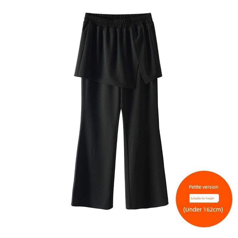

Plus Size Women s Clothing [Super Slimming Slightly Flared Pantskirt] Summer Slimming Fake Two-Piece Split Fart Curtain Patchwork Casual Pants Mysterious Black (under 162cm) 6XL