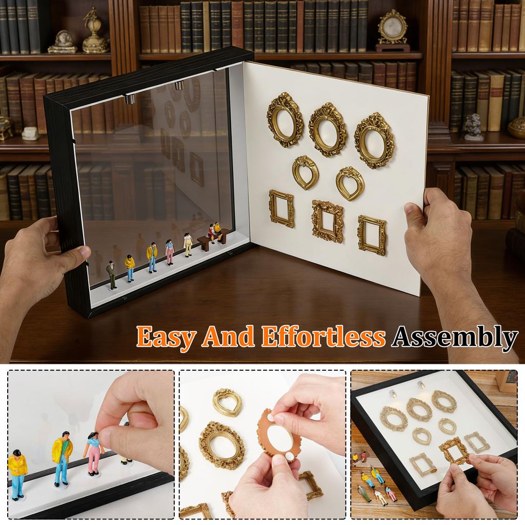 Mini Museum Photo Album Mini DIY Museum Silhouette Box Stylish Creative Memory Display Kit with Miniature Statue and Gold Frame