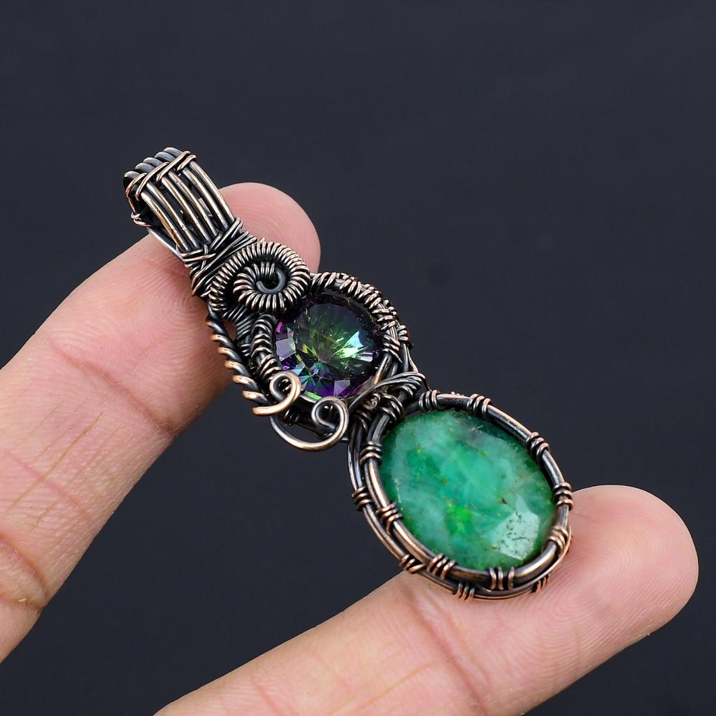 Emerald Pendant, 999 Copper Wire Wrapped Pendant Gemstone Jewelry, Handmade Pendant Amazing Jewelry, Gift For Her